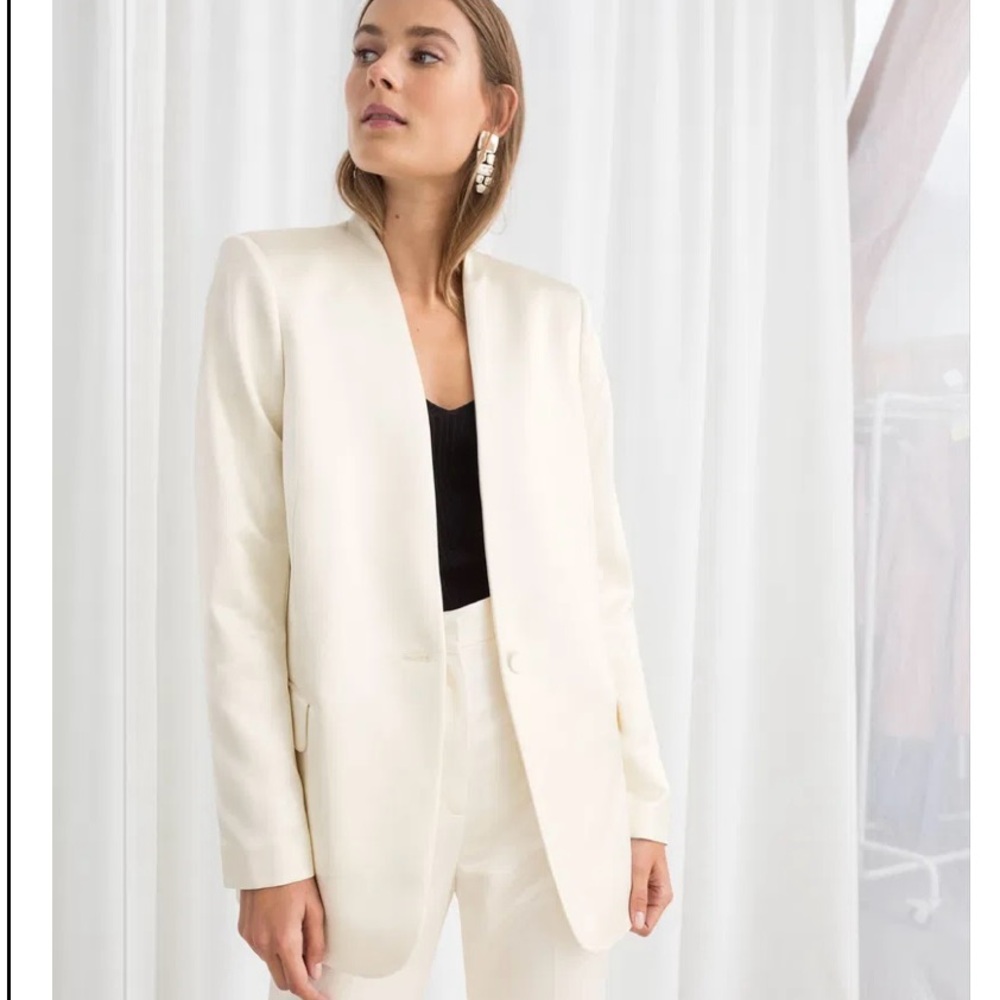 NWT & Other Stories Ivory Satin One Button Blazer Sz 6 Classic 38 EUR Flaw As Is